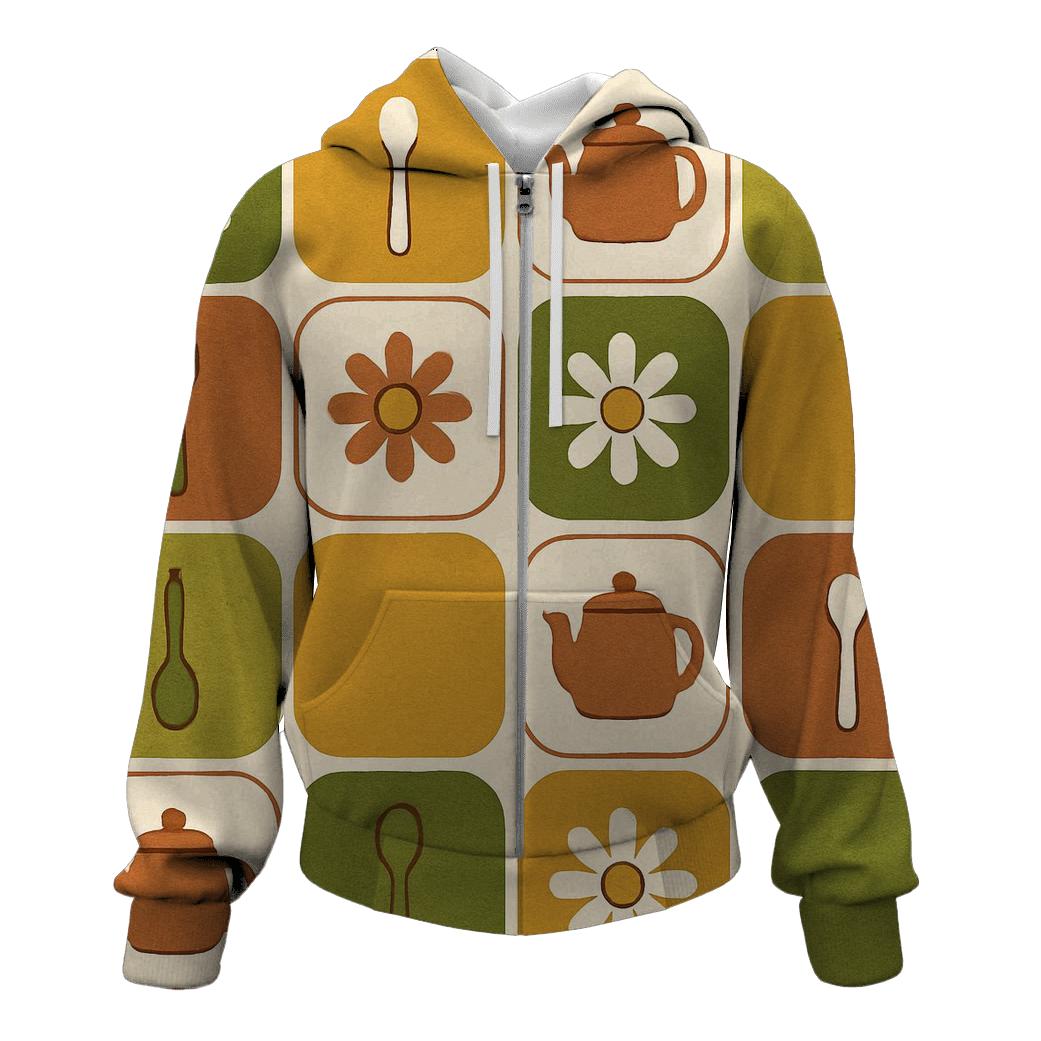 Mod Kitchen Tile Bloom zip-up hoodies