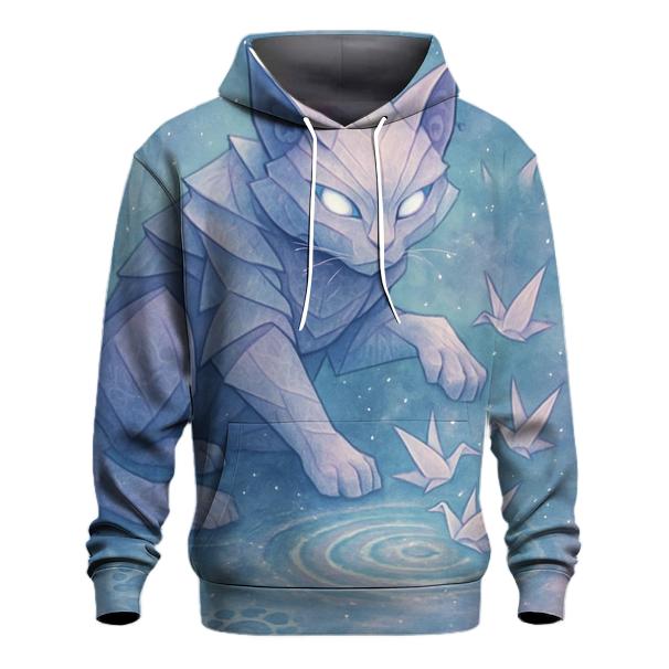 Moonlit Origami Guardian Cat printed hoodies