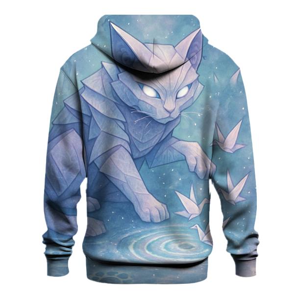 Moonlit Origami Guardian Cat printed hoodies