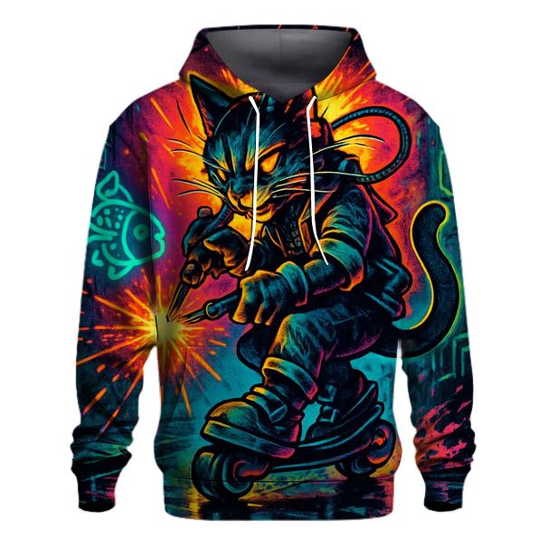 Neon Alley Mechanic Cat On Hover Skates embroidered hoodies