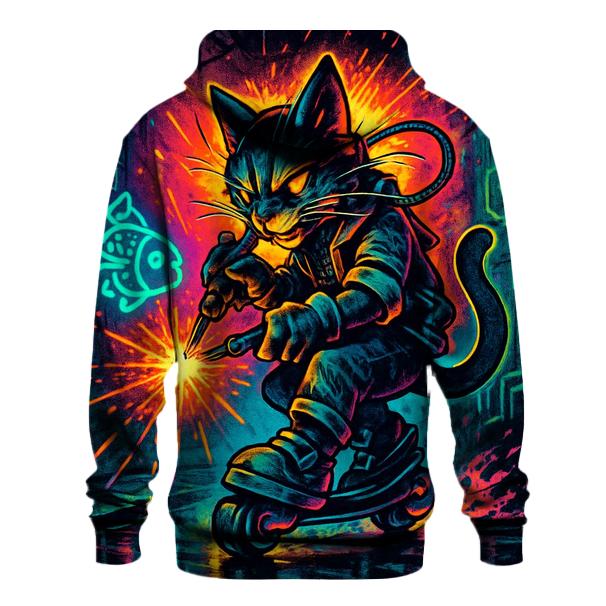 Neon Alley Mechanic Cat On Hover Skates embroidered hoodies