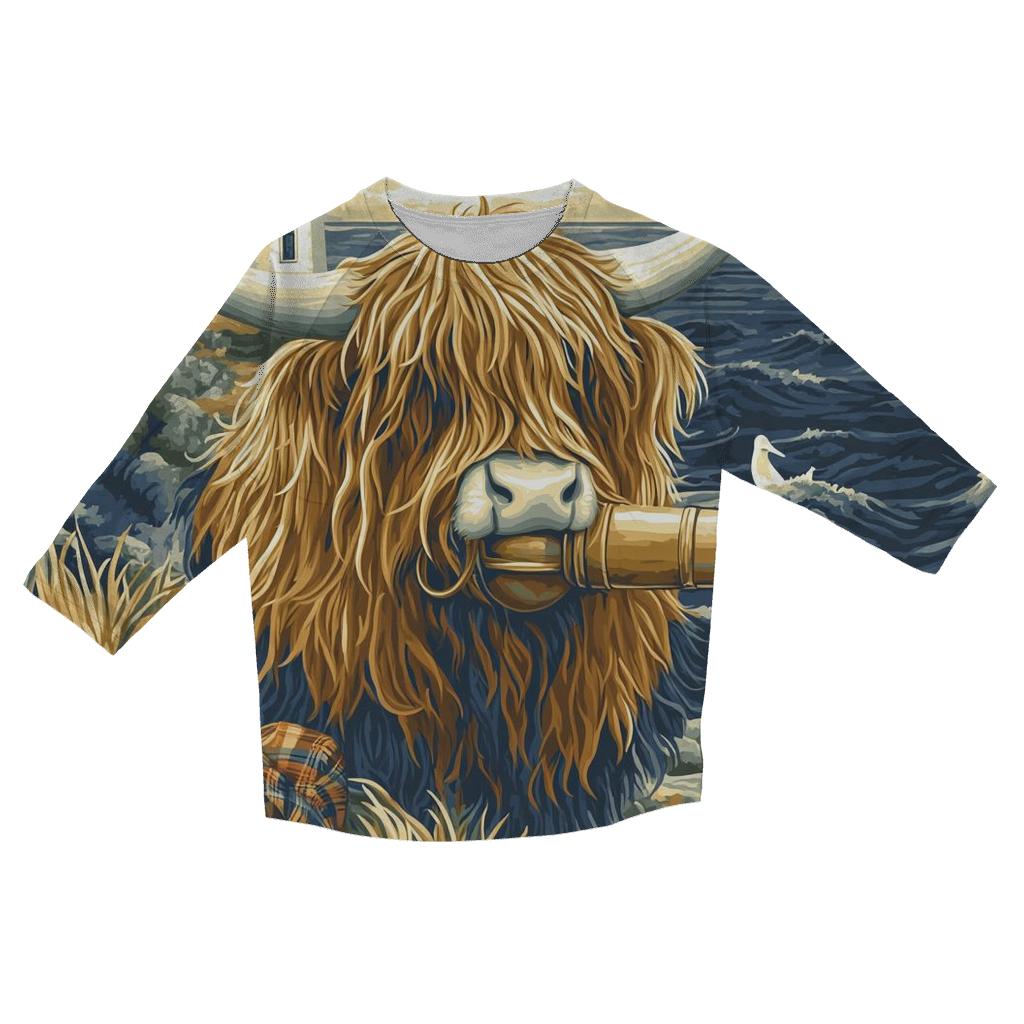 Highland Cow Lighthouse Keeper trendy 3/4 sleeve tops