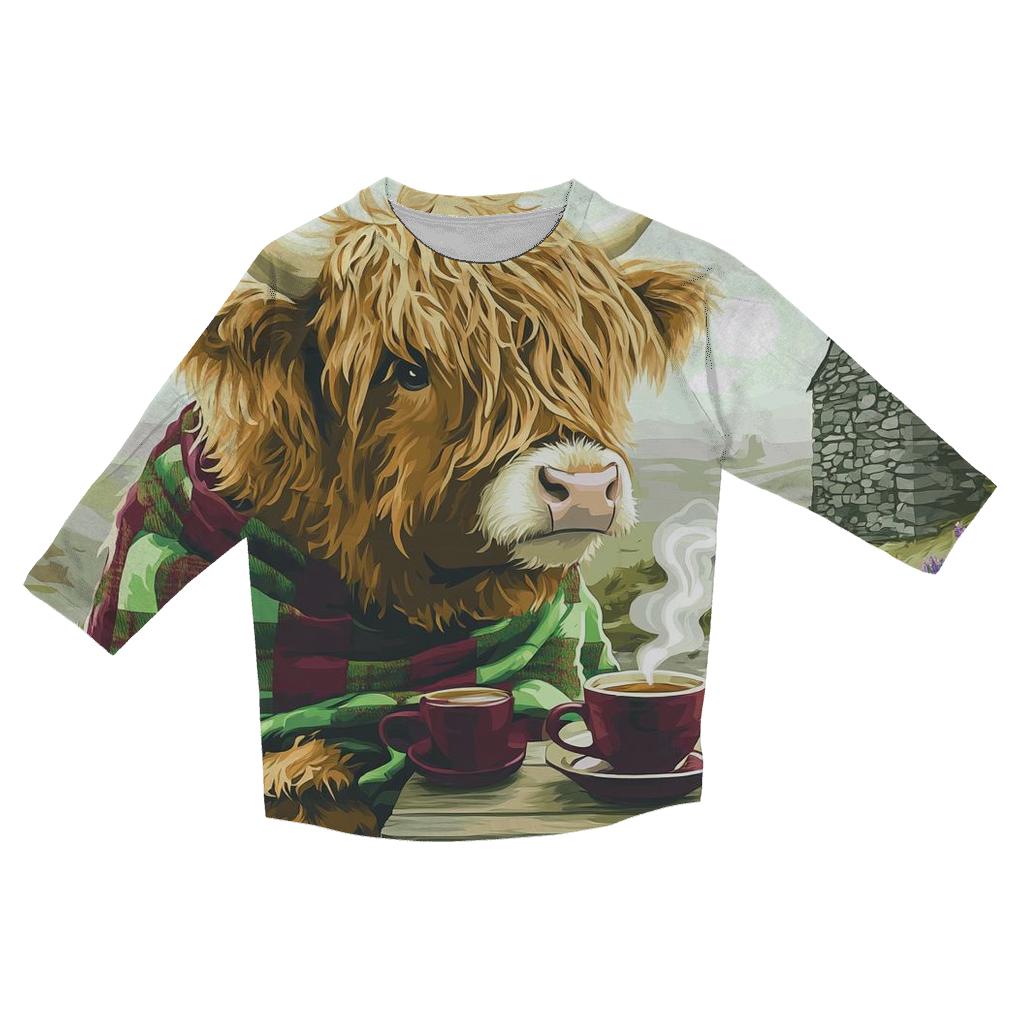 Tea Time With Highland Cow In The Croft trendy 3/4 sleeve tops