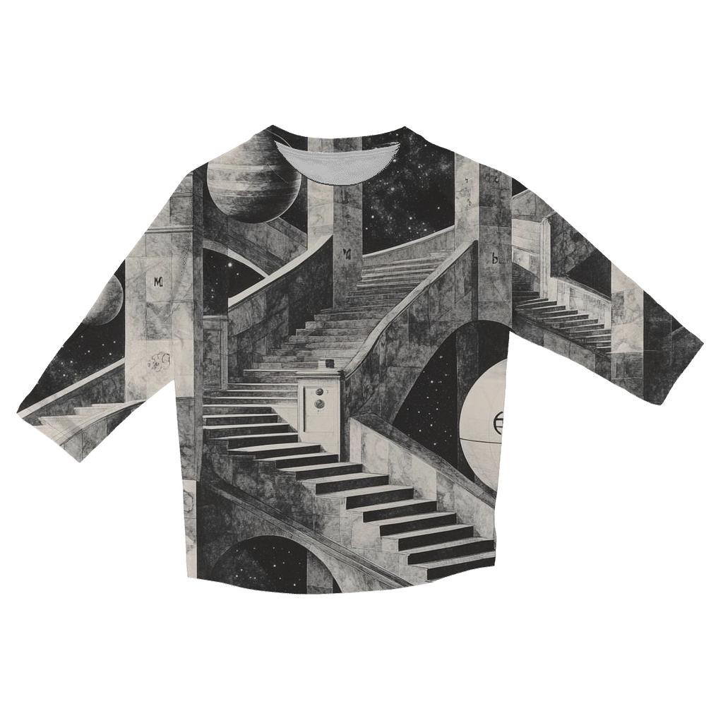 M C Escher Inspired Solar System Staircase Observatory custom 3/4 sleeve shirts
