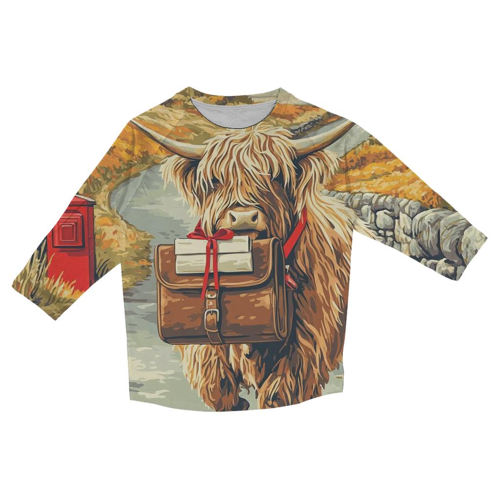 Highland Cow On The Mail Run casual three quarter sleeve shirts