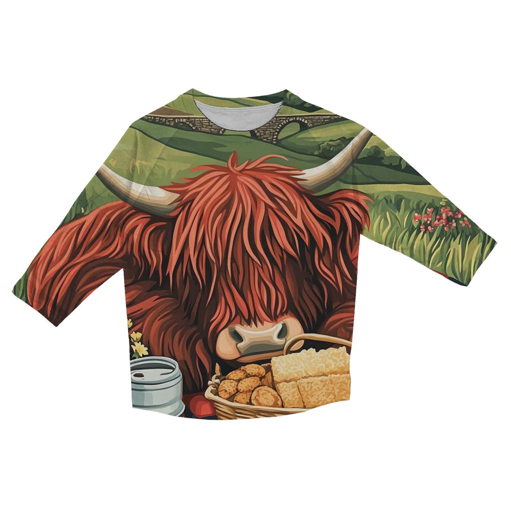Tartan Quilt Picnic Highland Cow stylish quarter sleeve tops