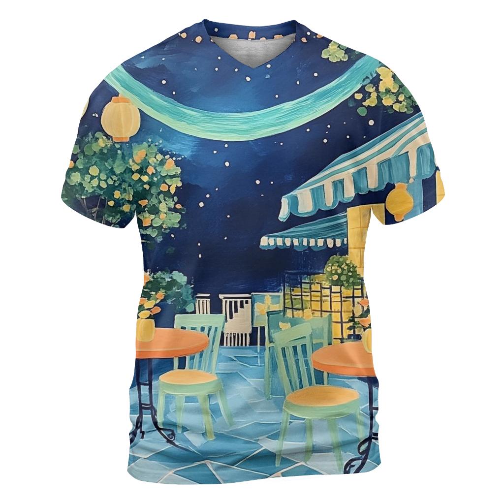Henri Matisse Inspired Midnight Cafe Under Aurora Skies vibrant all-over design tees