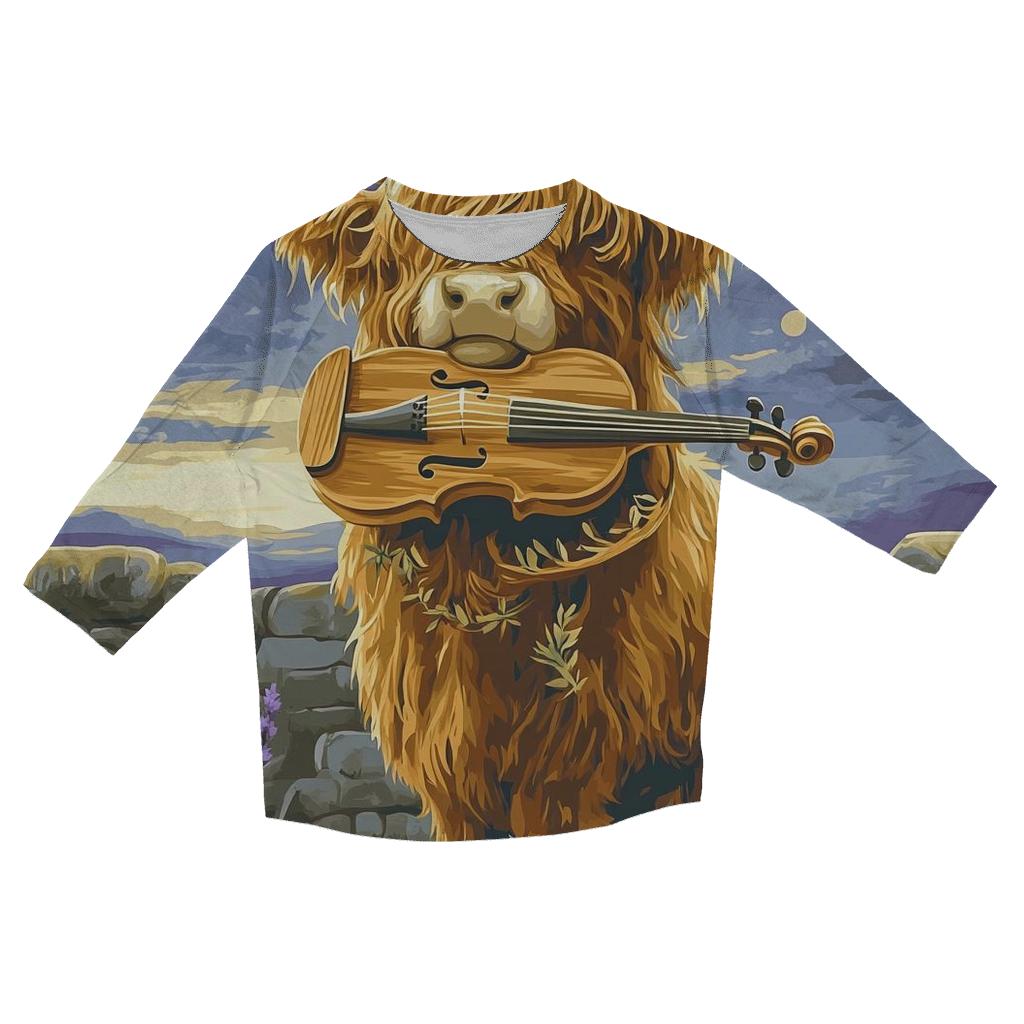 Highland Cow And The Heather Violin cotton quarter sleeve shirts
