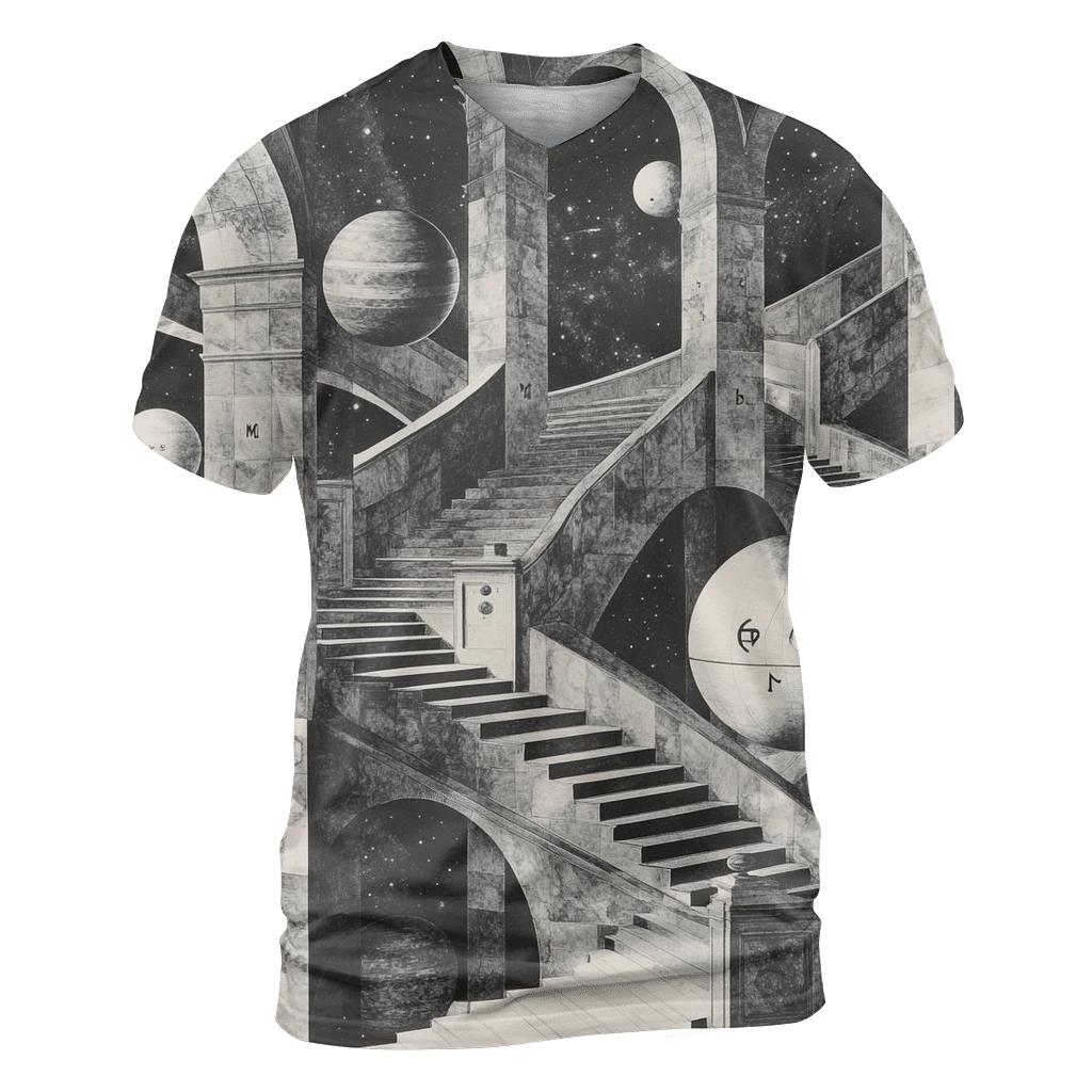 M C Escher Inspired Solar System Staircase Observatory artistic all-over print tops