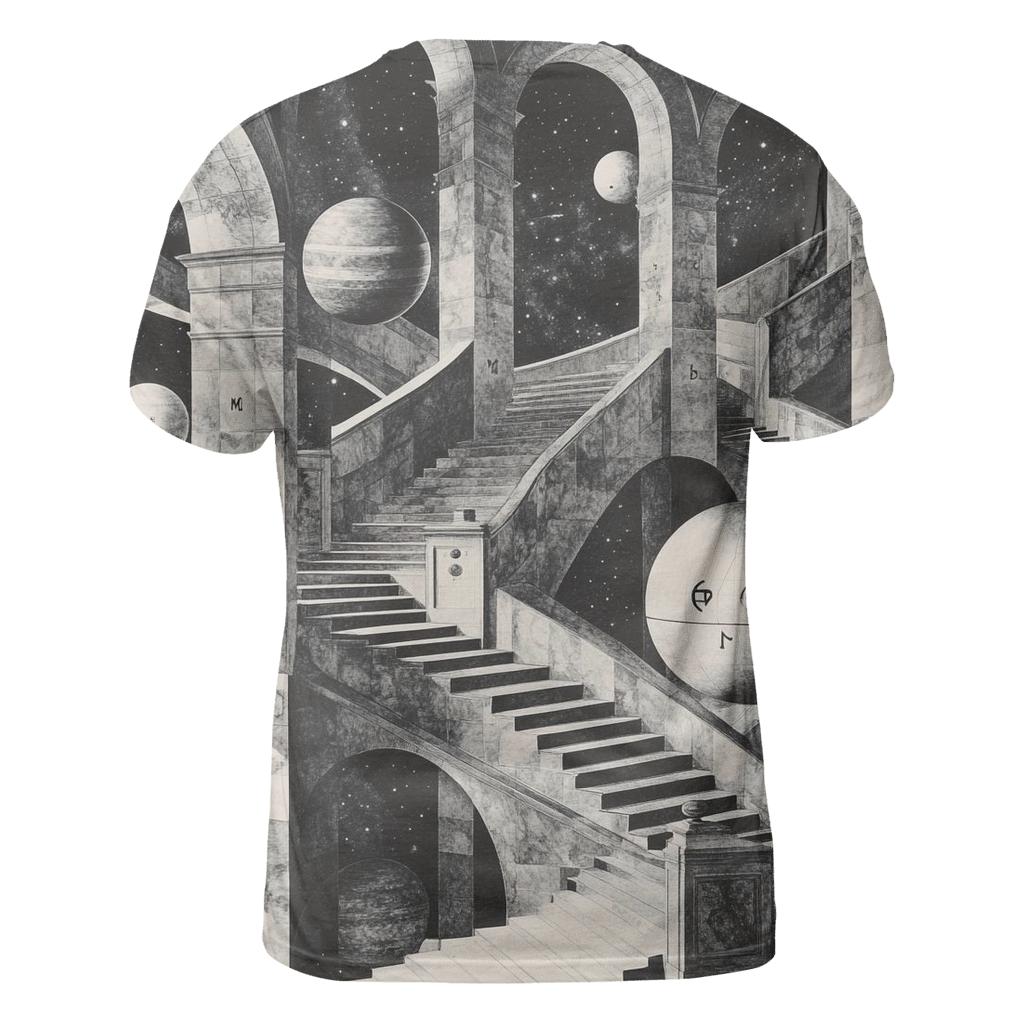 M C Escher Inspired Solar System Staircase Observatory artistic all-over print tops