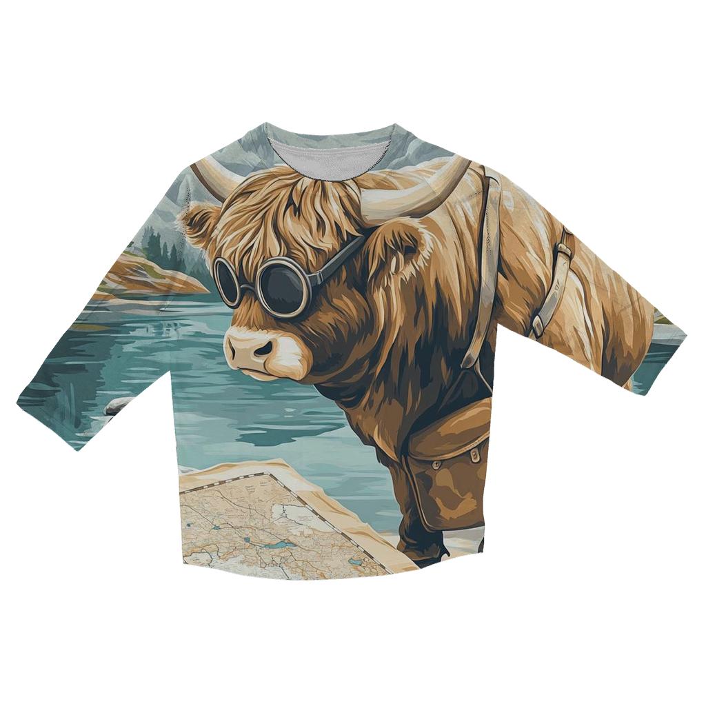 Mountain Mapmaker Highland Cow fashion 3/4 sleeve shirts