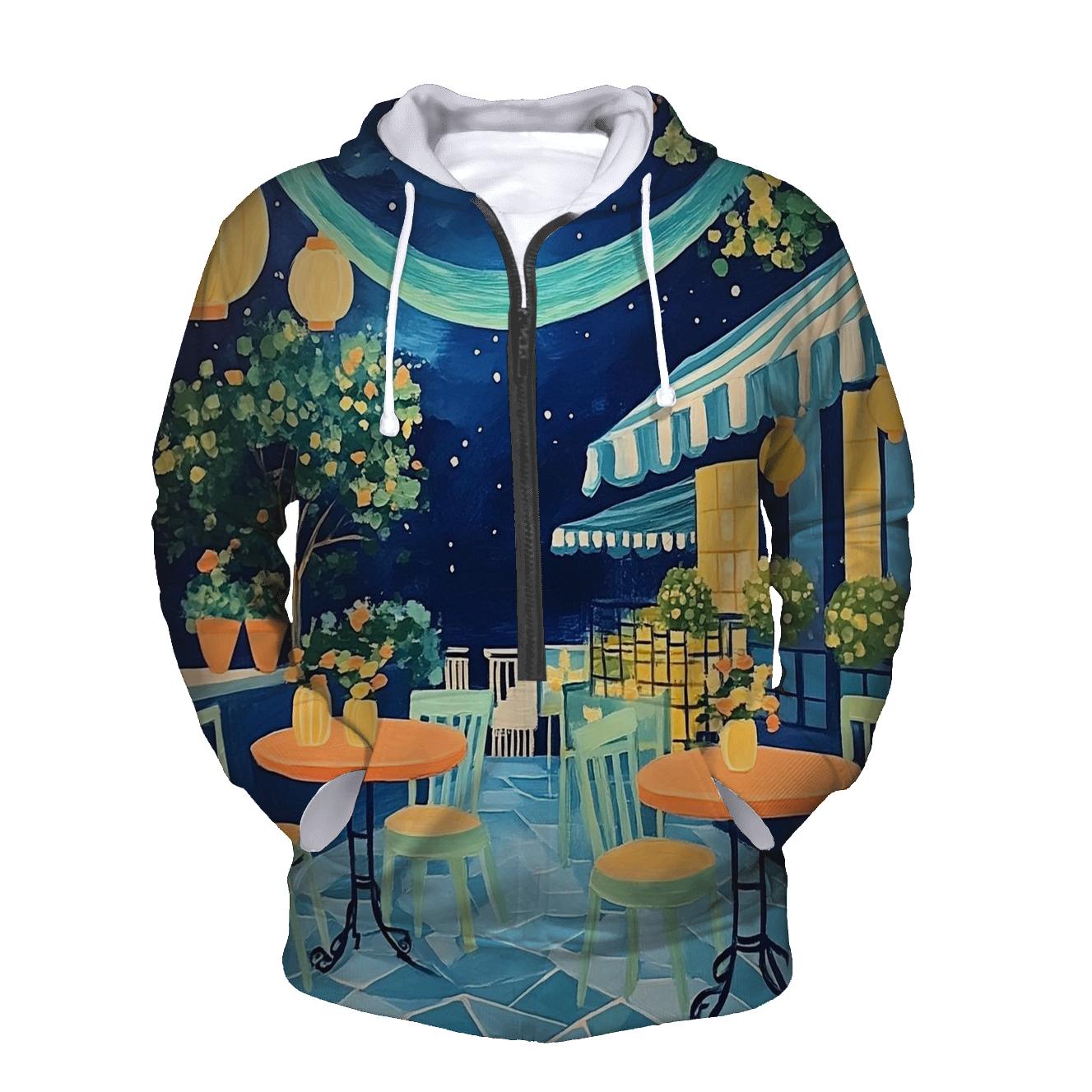 Henri Matisse Inspired Midnight Cafe Under Aurora Skies embroidered hoodies