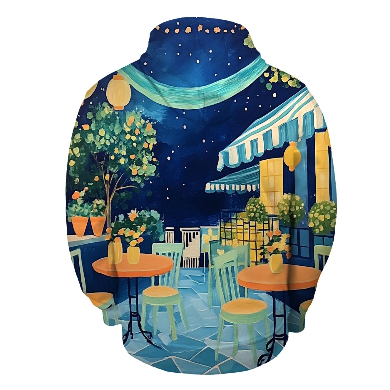 Henri Matisse Inspired Midnight Cafe Under Aurora Skies embroidered hoodies