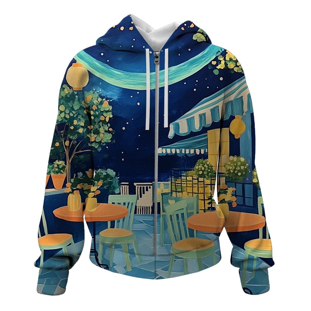 Henri Matisse Inspired Midnight Cafe Under Aurora Skies lightweight hoodies