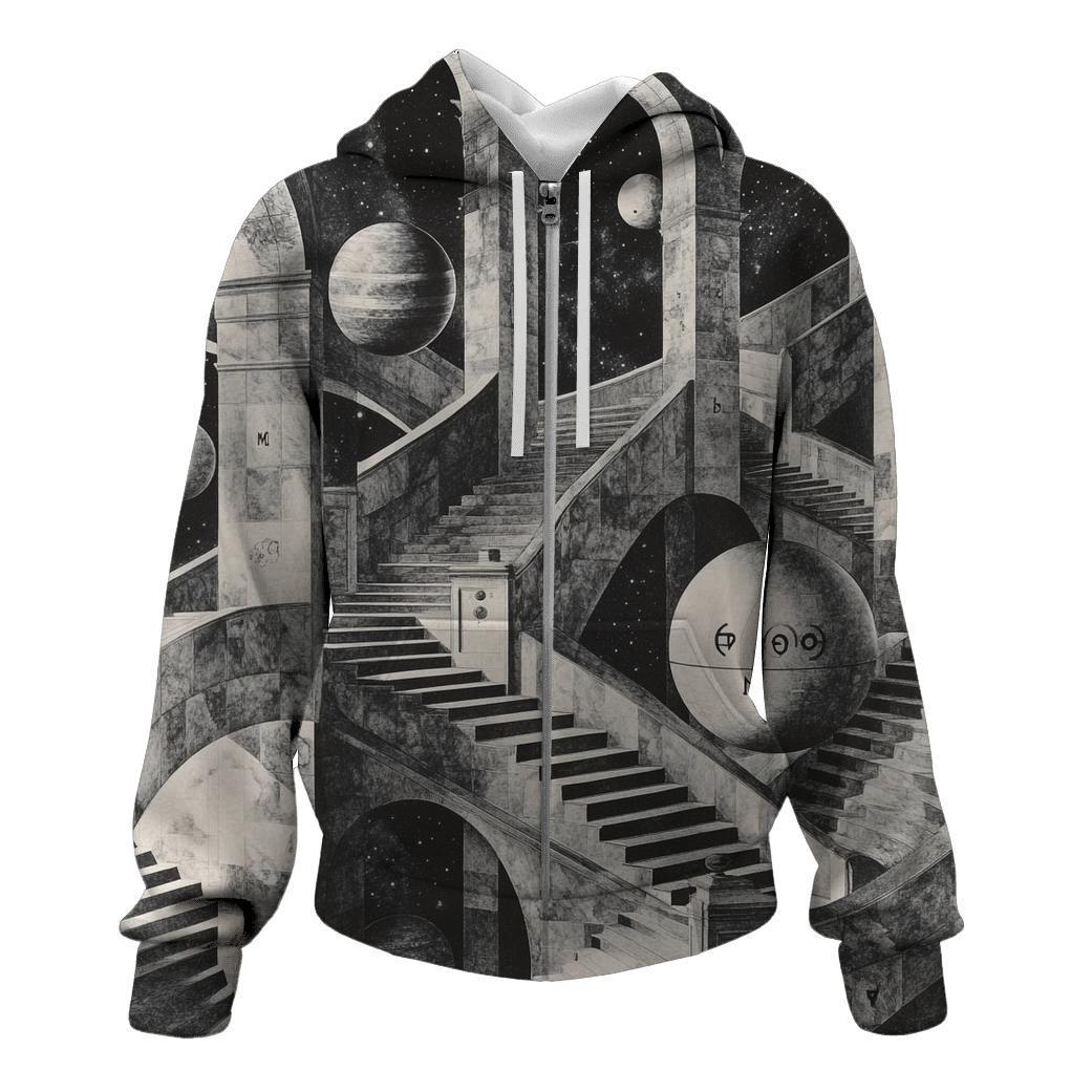 M C Escher Inspired Solar System Staircase Observatory heavyweight hoodies
