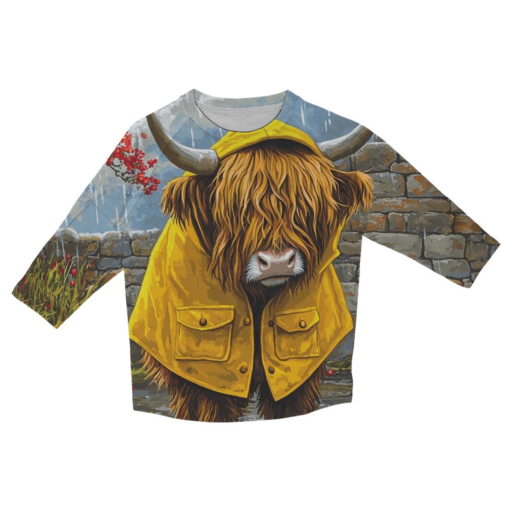 Highland Cow Raincoat Parade trendy 3/4 sleeve tops