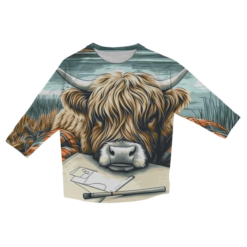 Lochside Sketchbook Highland Cow trendy 3/4 sleeve tops