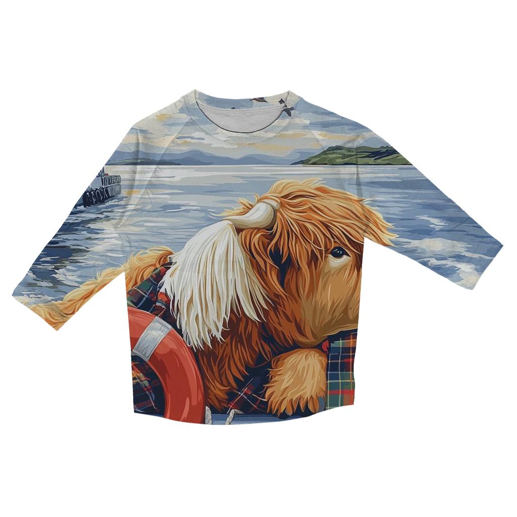 Highland Cow Ferry Crossing casual three quarter sleeve shirts