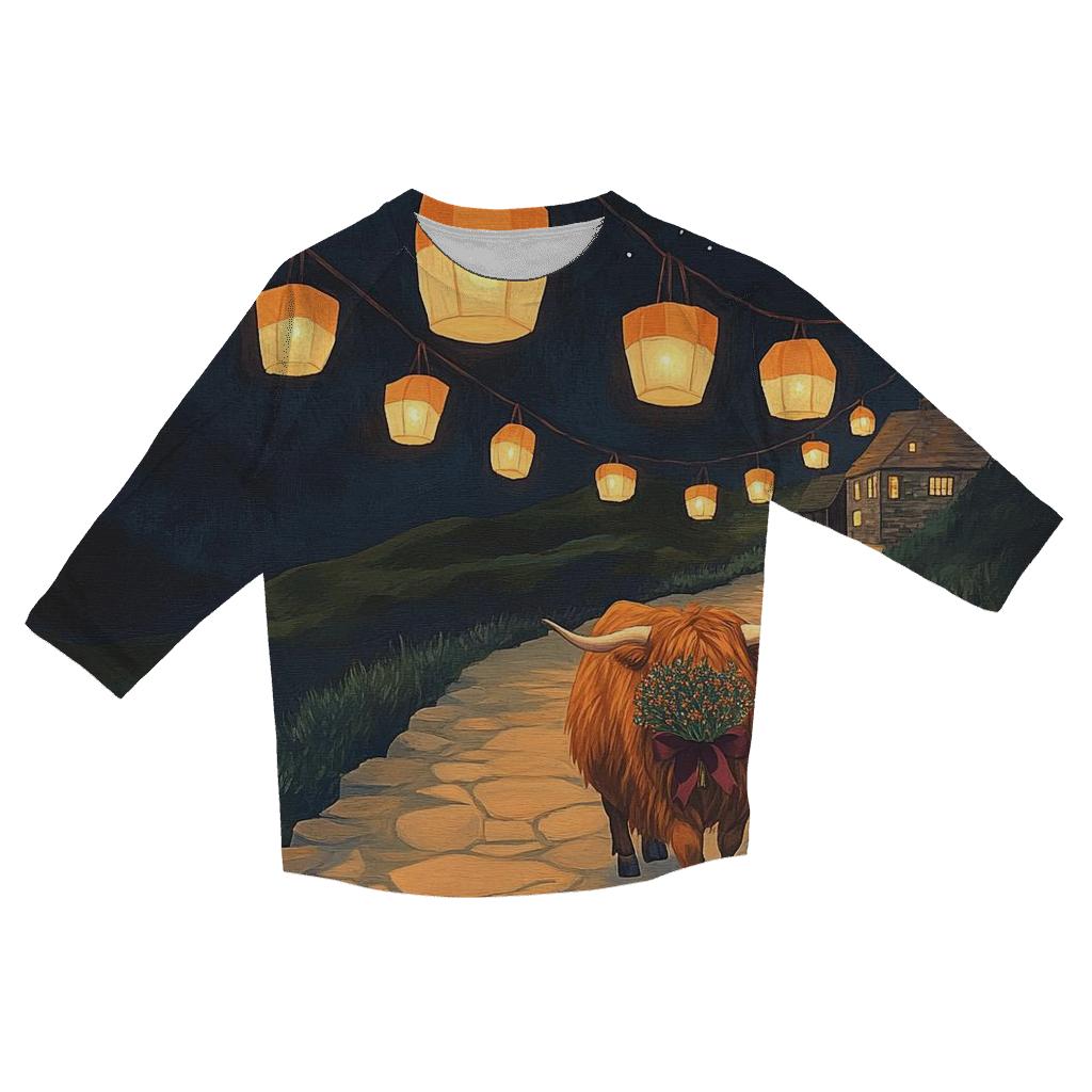 Night Lanterns Highland Cow Path personalized 3/4 sleeve tees