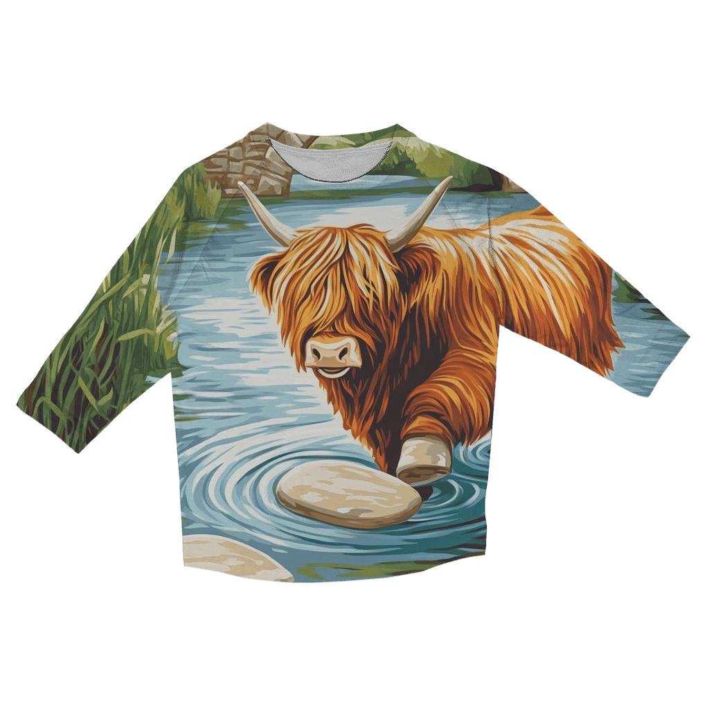 Highland Cow River Stone Skipper trendy 3/4 sleeve tops