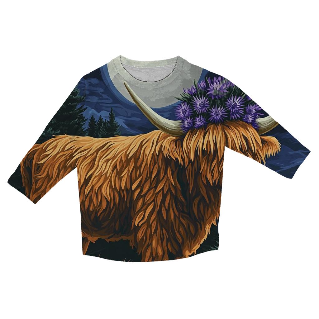 Highland Cow Moonlit Thistle Crown stylish quarter sleeve tops