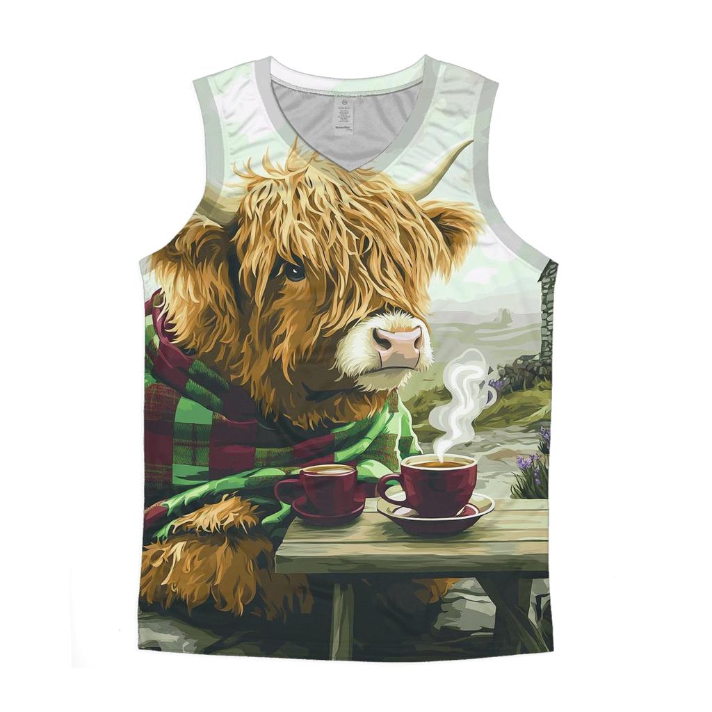 Tea Time With Highland Cow In The Croft personalized athletic tanks