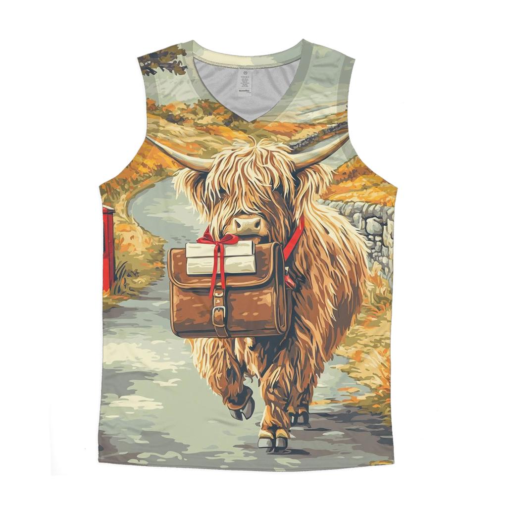 Highland Cow On The Mail Run cotton sleeveless tops