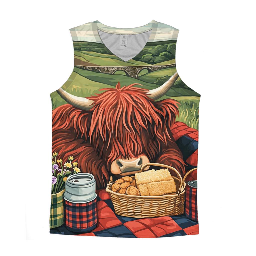 Tartan Quilt Picnic Highland Cow trendy fitted tank tops
