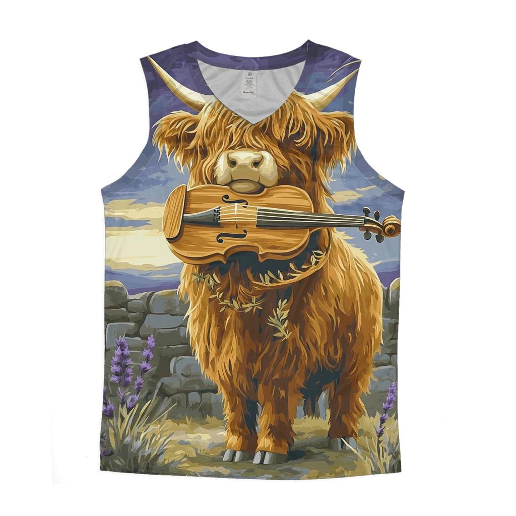 Highland Cow And The Heather Violin cotton sleeveless tops