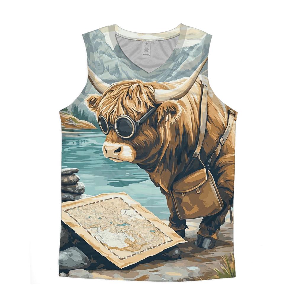 Mountain Mapmaker Highland Cow trendy fitted tank tops