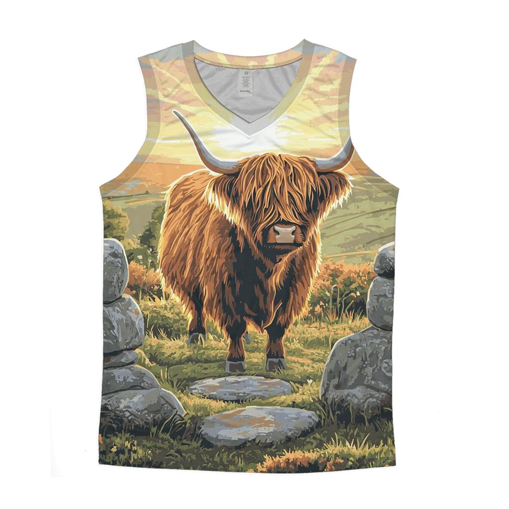 Highland Cow At The Stone Circle Dawn personalized athletic tanks