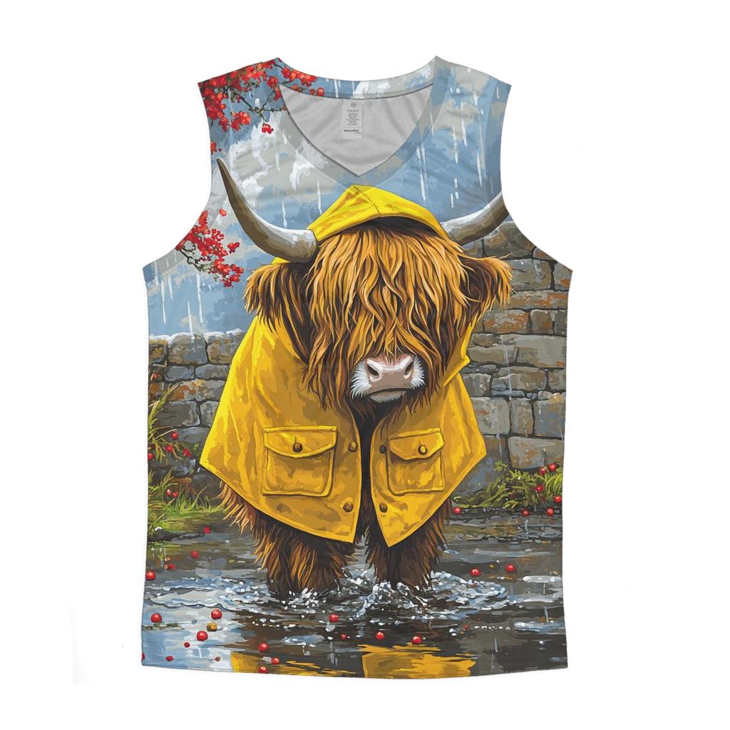 Highland Cow Raincoat Parade cotton sleeveless tops