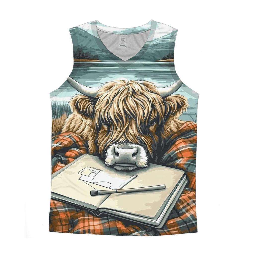 Lochside Sketchbook Highland Cow designer workout tanks