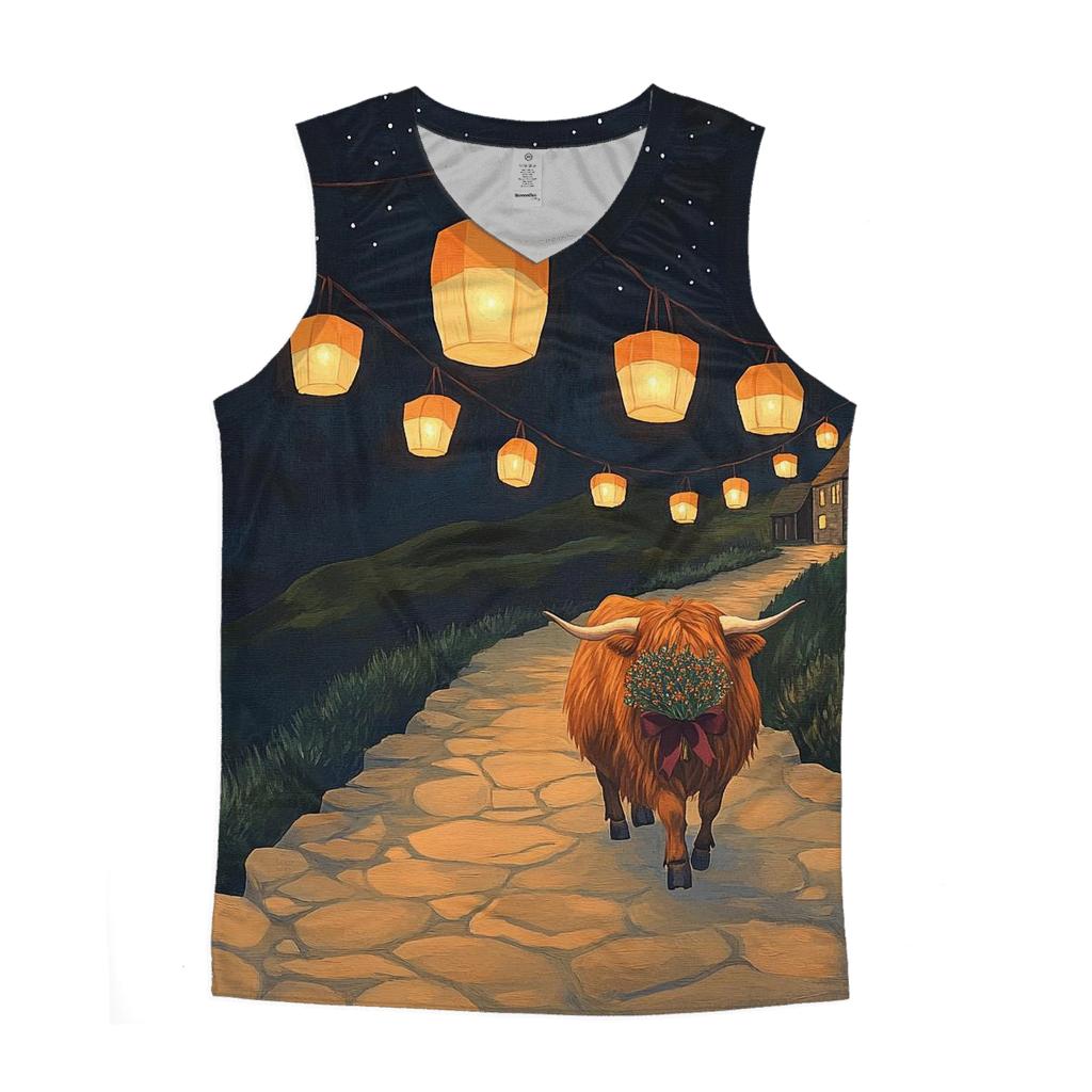 Night Lanterns Highland Cow Path cotton sleeveless tops