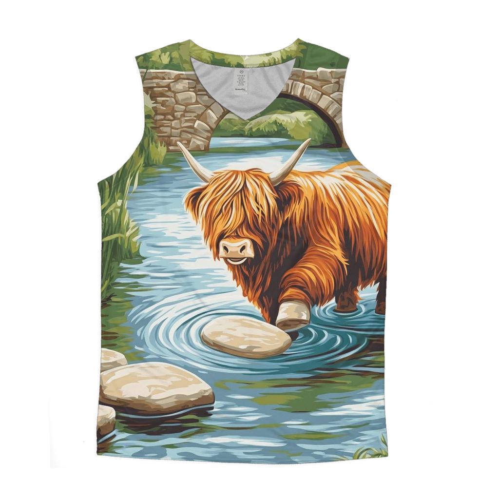 Highland Cow River Stone Skipper trendy fitted tank tops