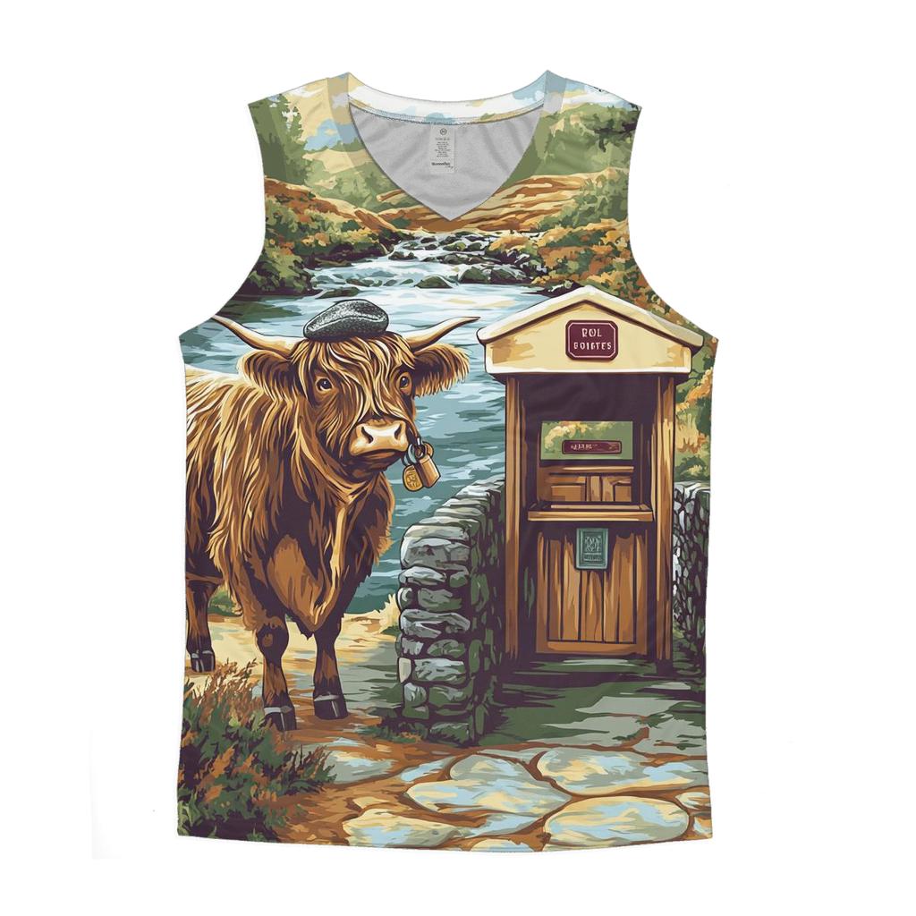Highland Cow Bridge Tollkeeper graphic print tank tops