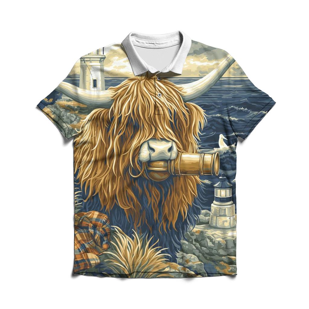 Highland Cow Lighthouse Keeper custom polo shirts