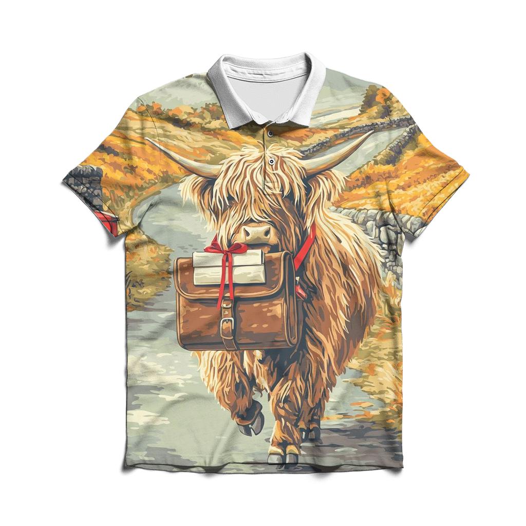 Highland Cow On The Mail Run classic pique polos