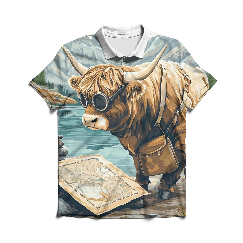 Mountain Mapmaker Highland Cow embroidered polo tops