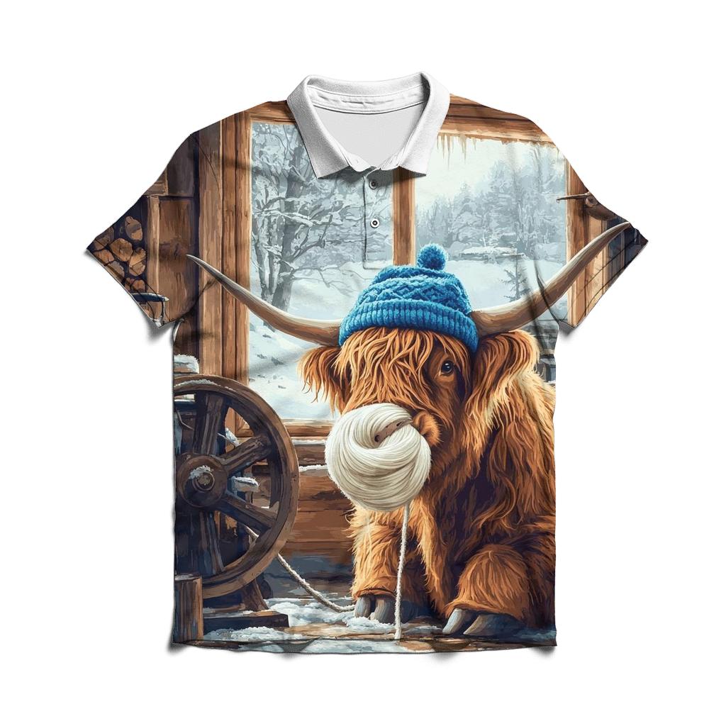 Highland Cow Winter Knit Workshop casual sports polo shirts