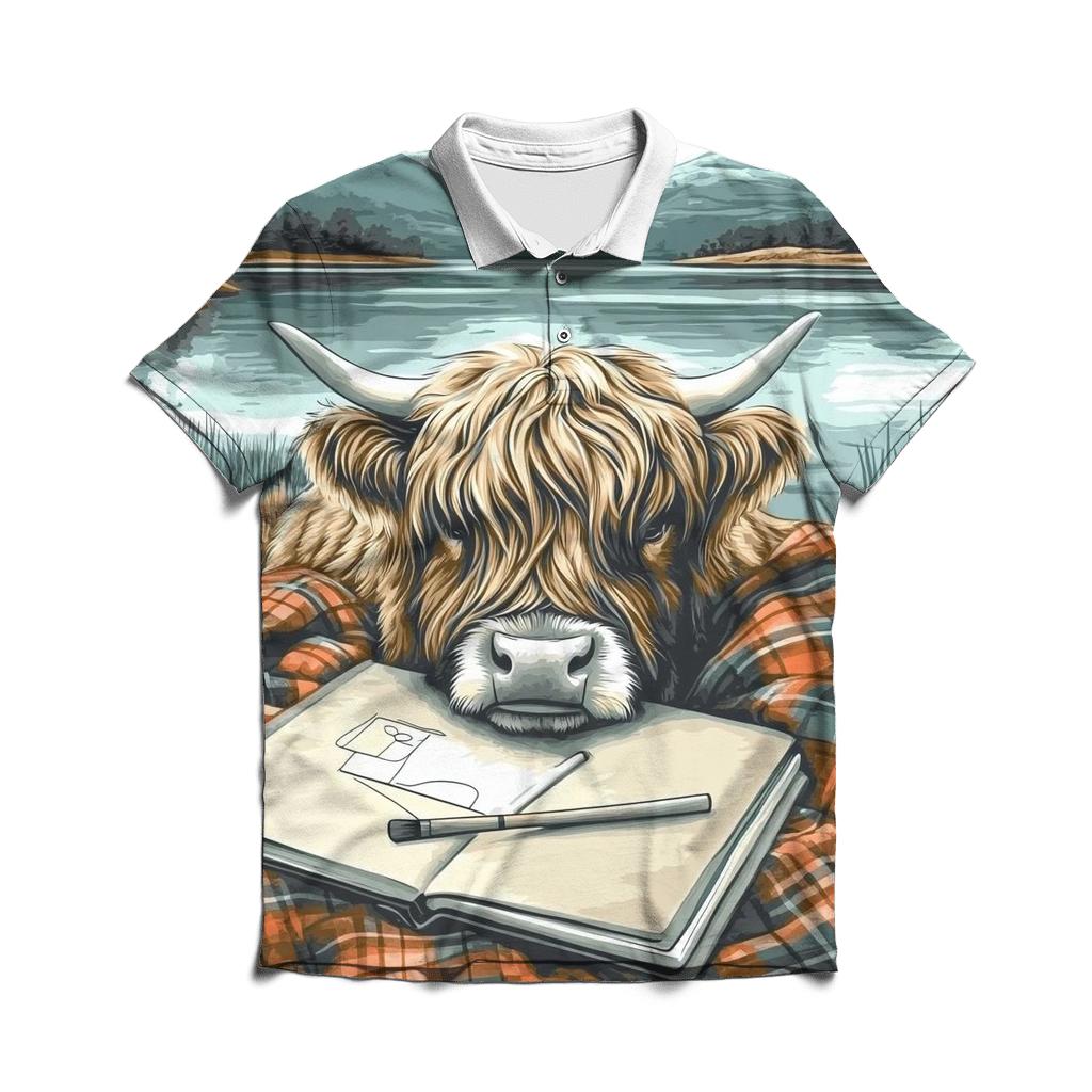 Lochside Sketchbook Highland Cow personalized polo shirts