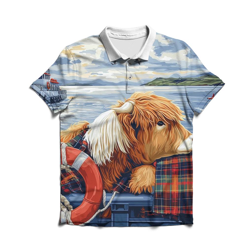 Highland Cow Ferry Crossing personalized polo shirts