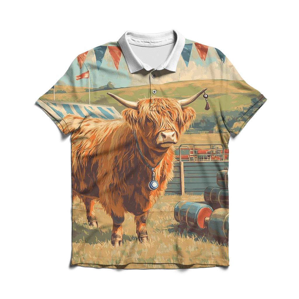 Highland Cow Highland Games Coach branded logo polo shirts