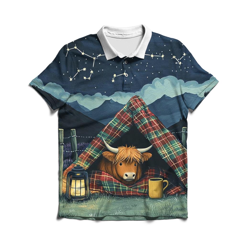 Stargazer Highland Cow Blanket Fort custom polo shirts