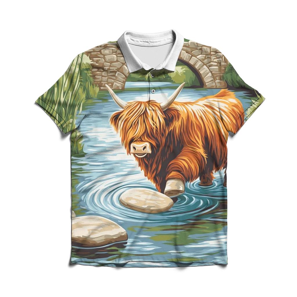 Highland Cow River Stone Skipper personalized polo shirts