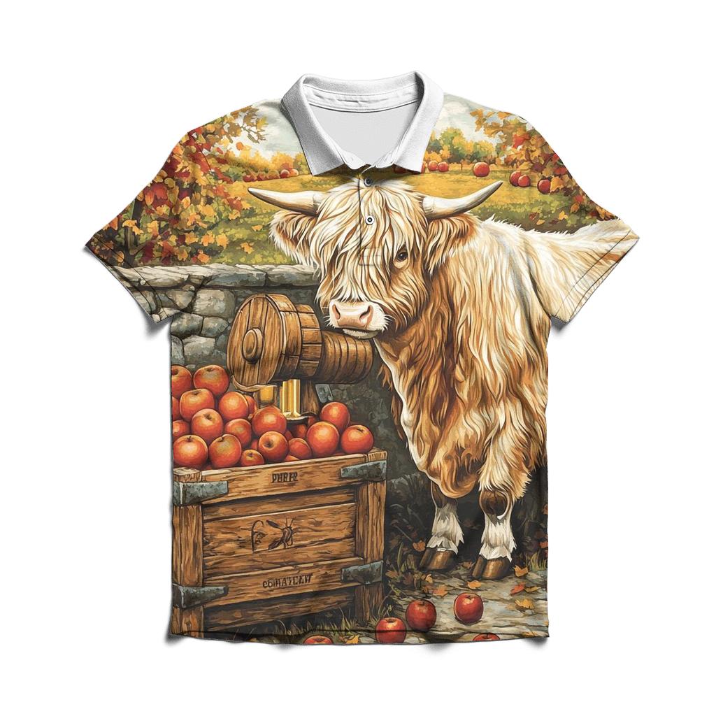 Highland Cow Orchard Cider Press branded logo polo shirts
