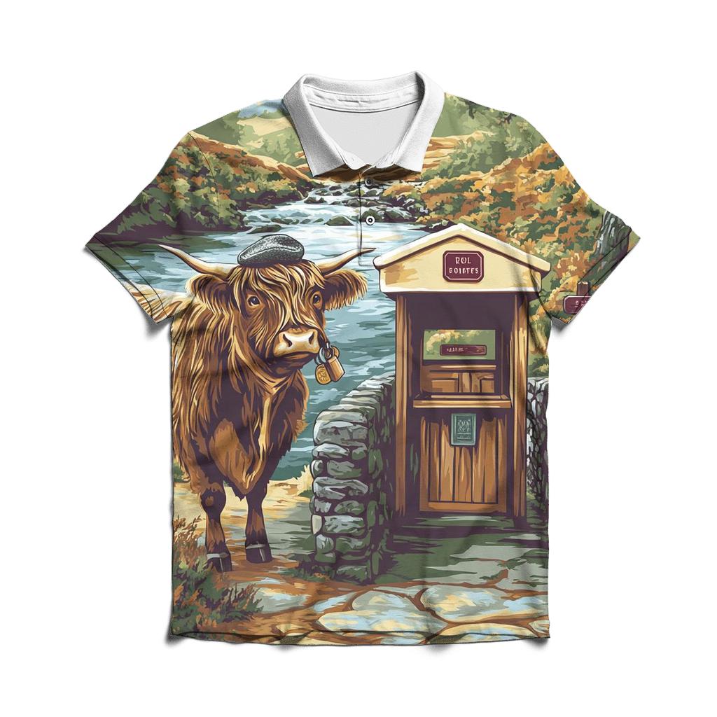 Highland Cow Bridge Tollkeeper personalized polo shirts