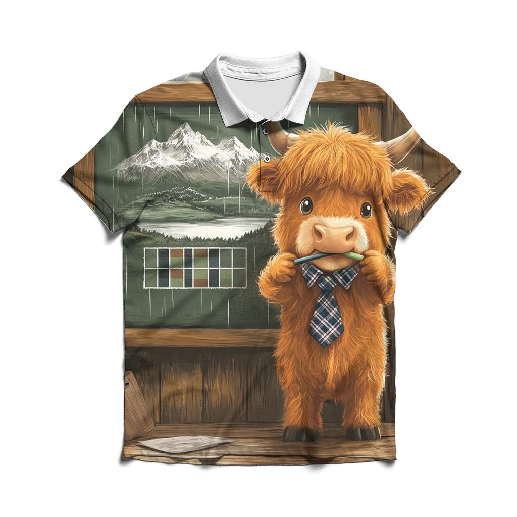 Highland Cow Classroom Chalkboard casual sports polo shirts
