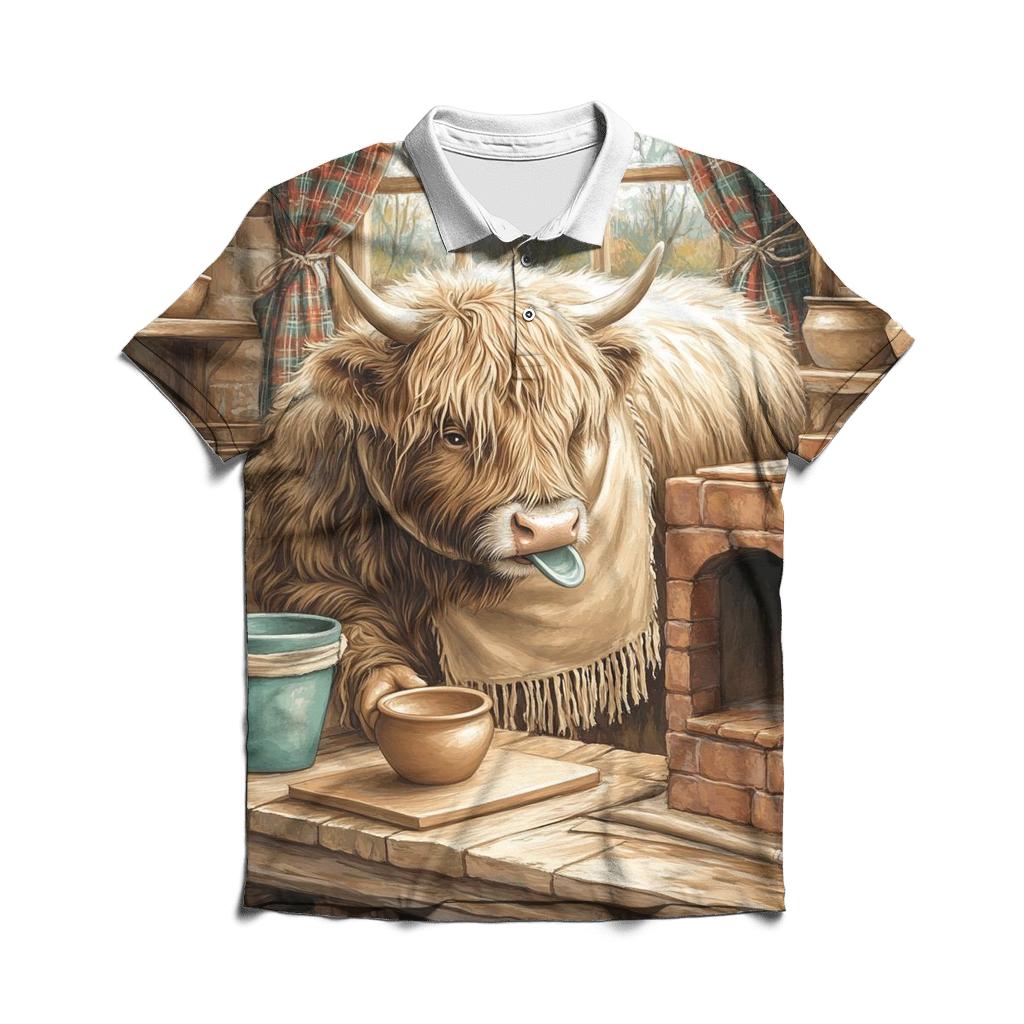 Highland Cow Pottery Kiln Helper personalized polo shirts