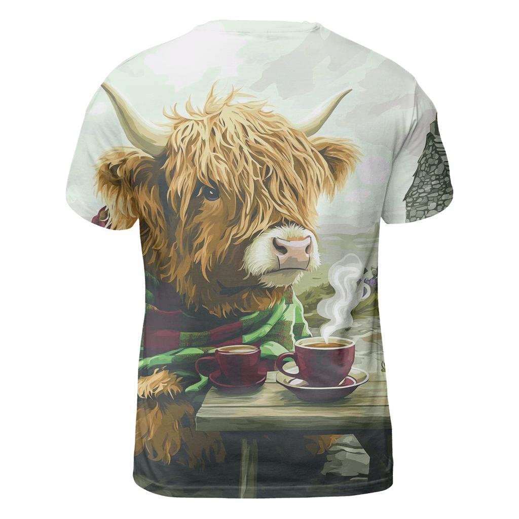 Tea Time With Highland Cow In The Croft vibrant all-over design tees